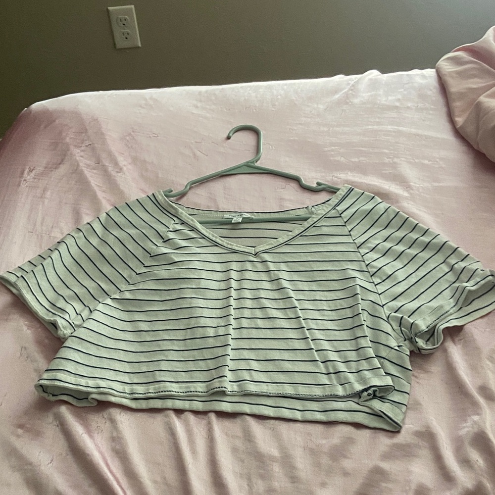 Pink Rose Black and White Striped Crop Top